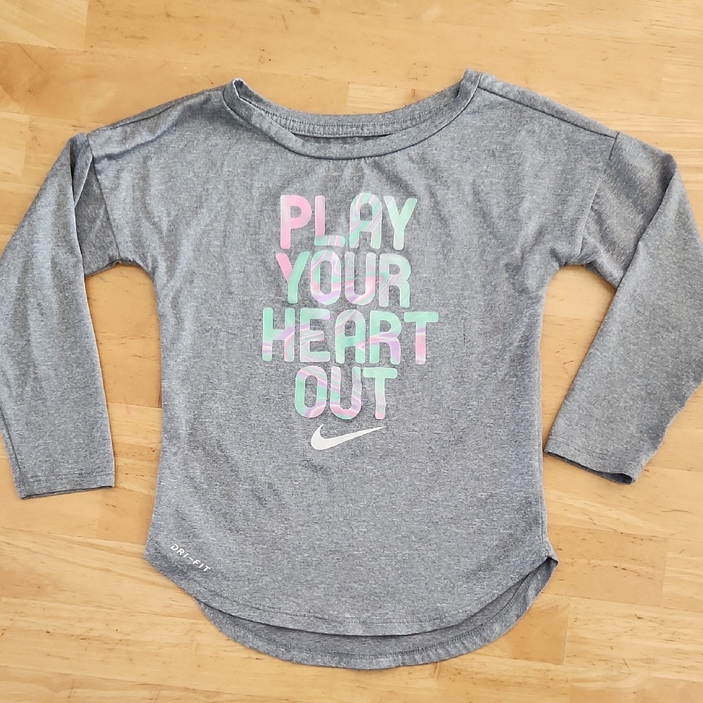 Nike Kids Gray Long Sleeve Tee with Colorful Print